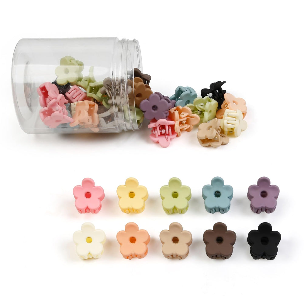 TEBIEKOY 40Pcs Flower Hair Clips in a box show vibrant color variety for daily outfits.