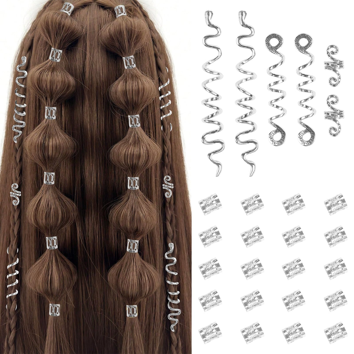TEBIEKOY gold hair accessories set — dreadlock embellishments for festival-ready styling.