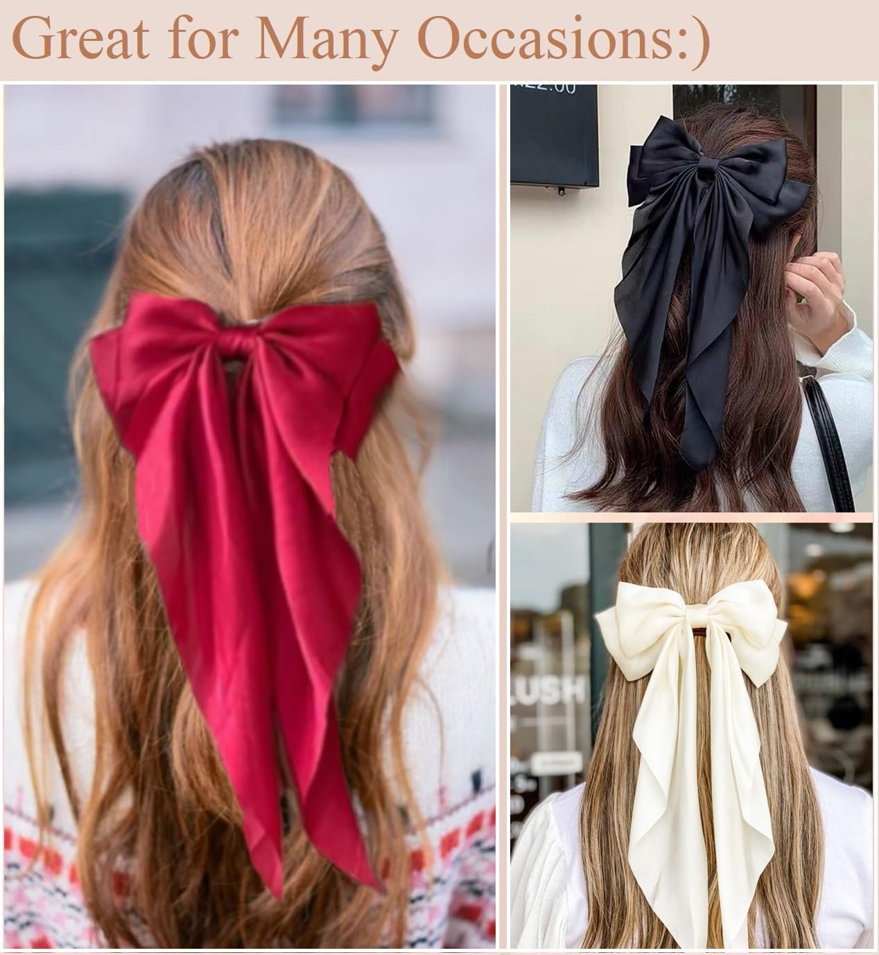 TEBIEKOY oversized satin bow close-up highlights luxurious texture and dramatic long tails.