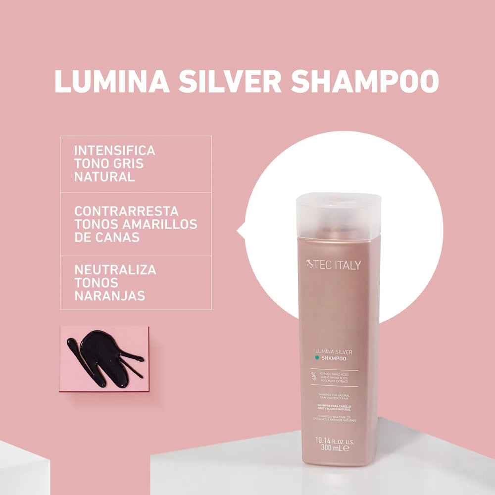 Tec Italy Lumina Purple Shampoo close-up of rich violet formula for toning and shine