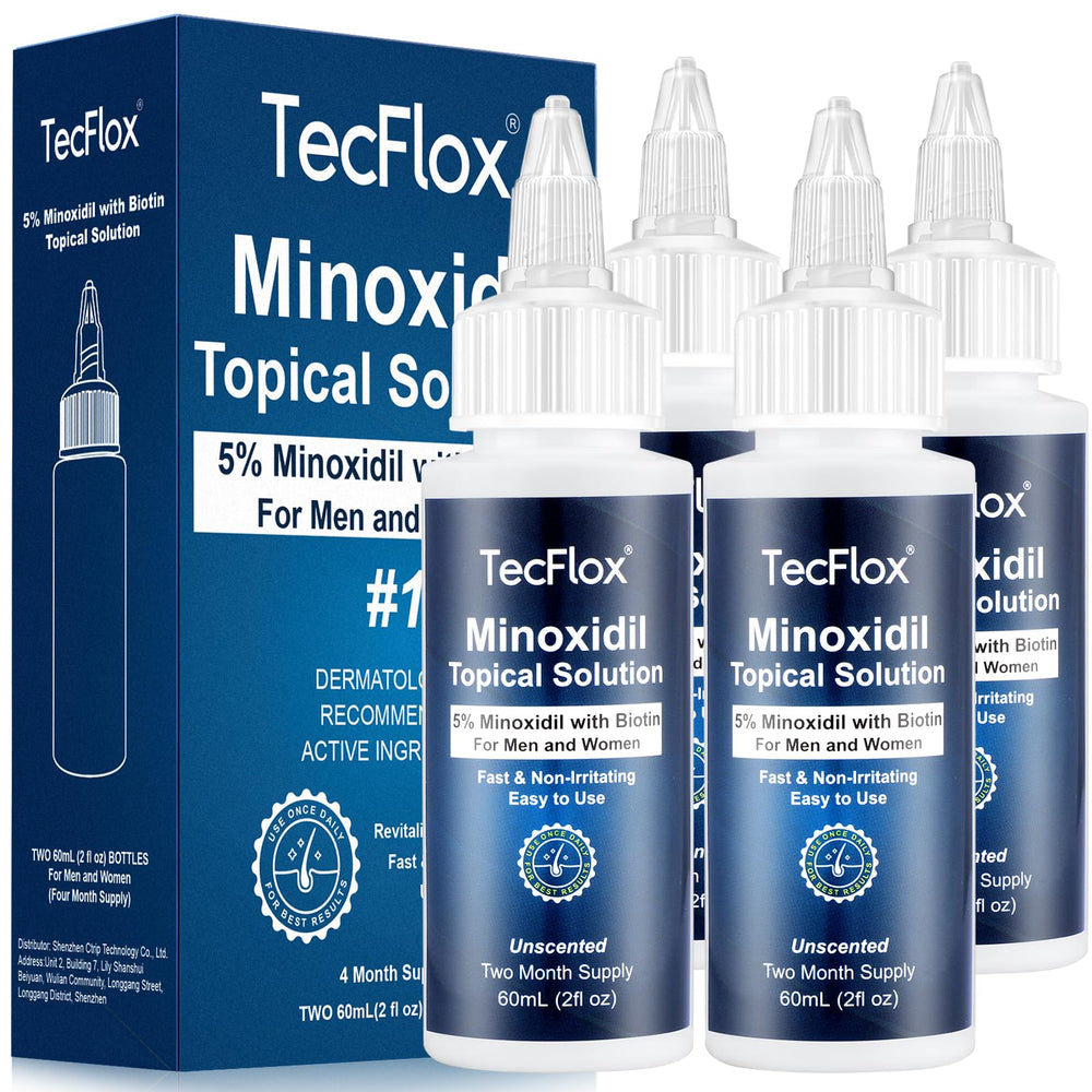 TECFLOX 5% minoxidil biotin bottle for easy scalp application