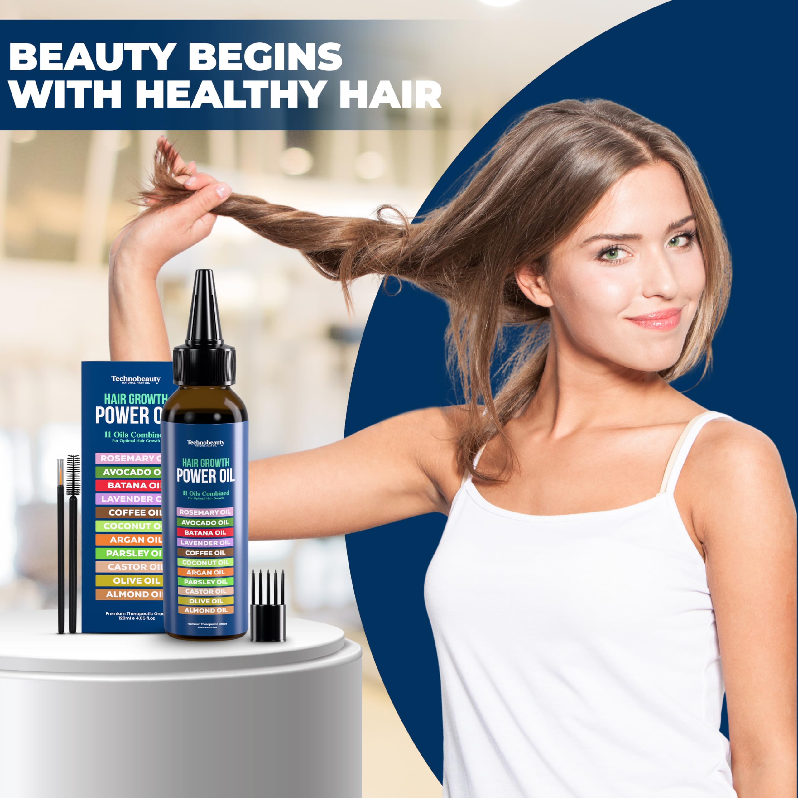 Technobeauty argan avocado olive oils detail emphasizes conditioning and shine.