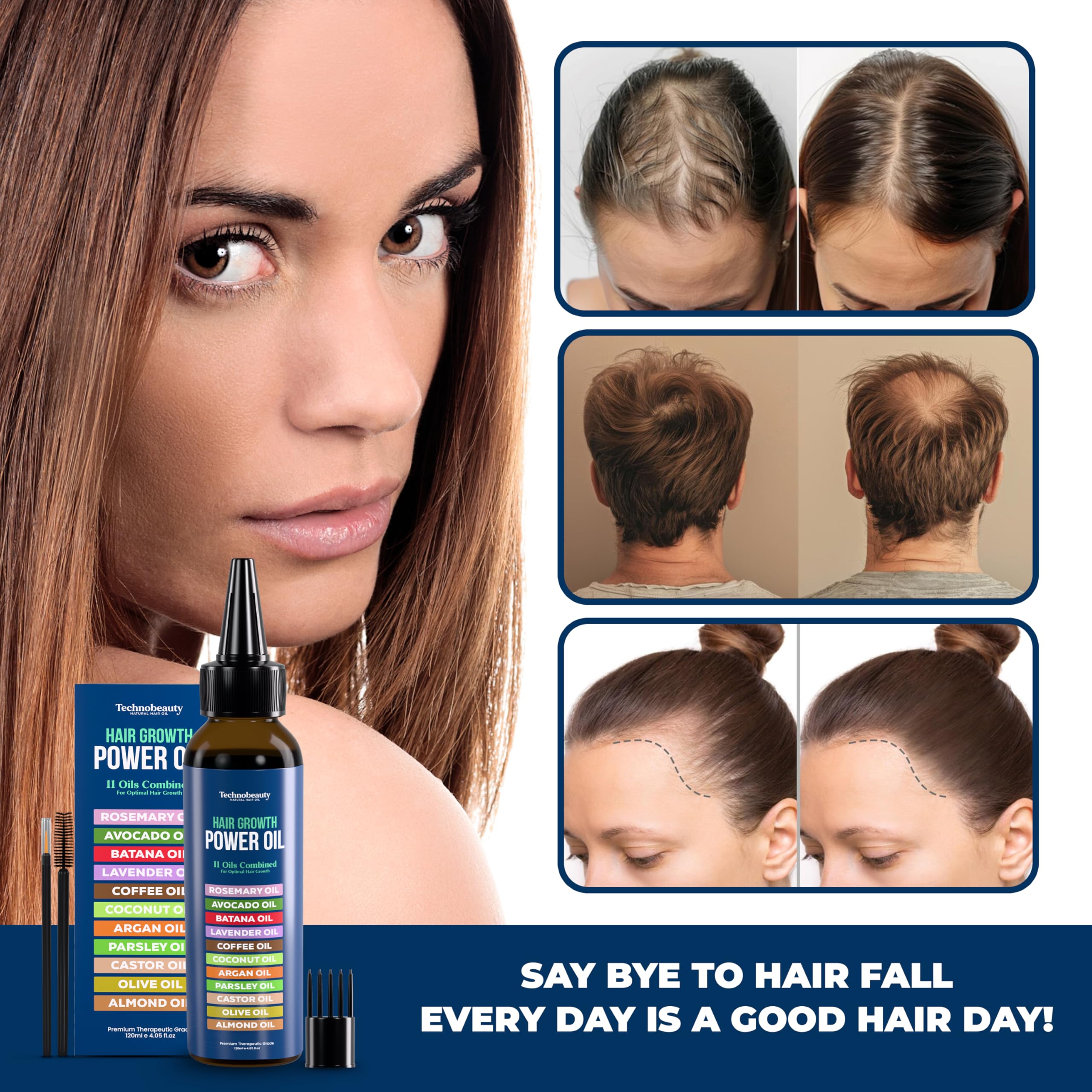 Technobeauty closeup reveals oil sheen for moisturized, manageable hair.