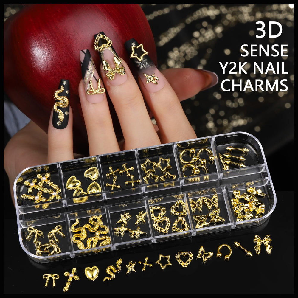 Teenior champagne gold rhinestones eight shapes with facets for standout nails