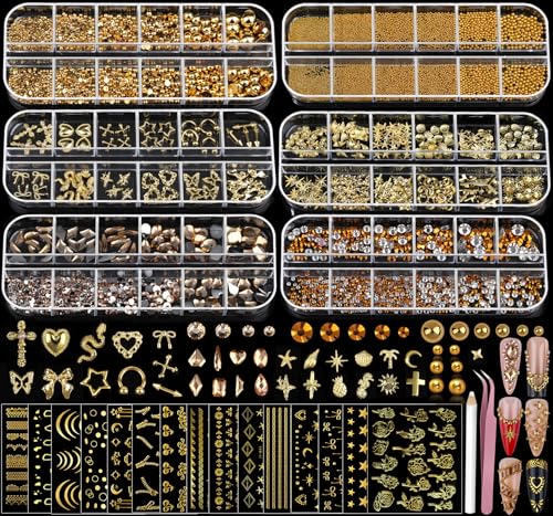Teenior gold nail charms boxes collection for luxurious nail art ideas