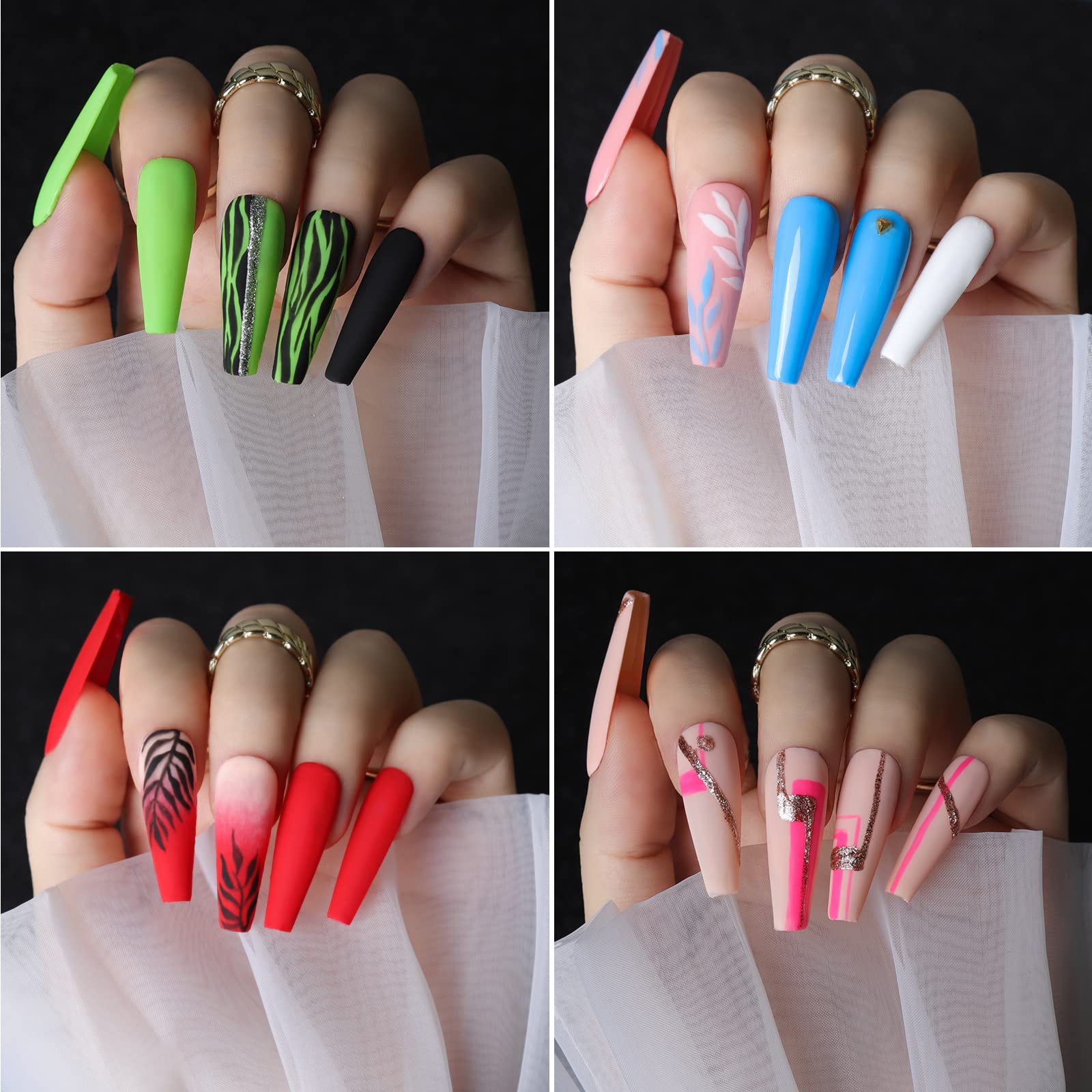 Teenitor acrylic fake nails kit includes vibrant butterfly glitter sequins for creative nail art.