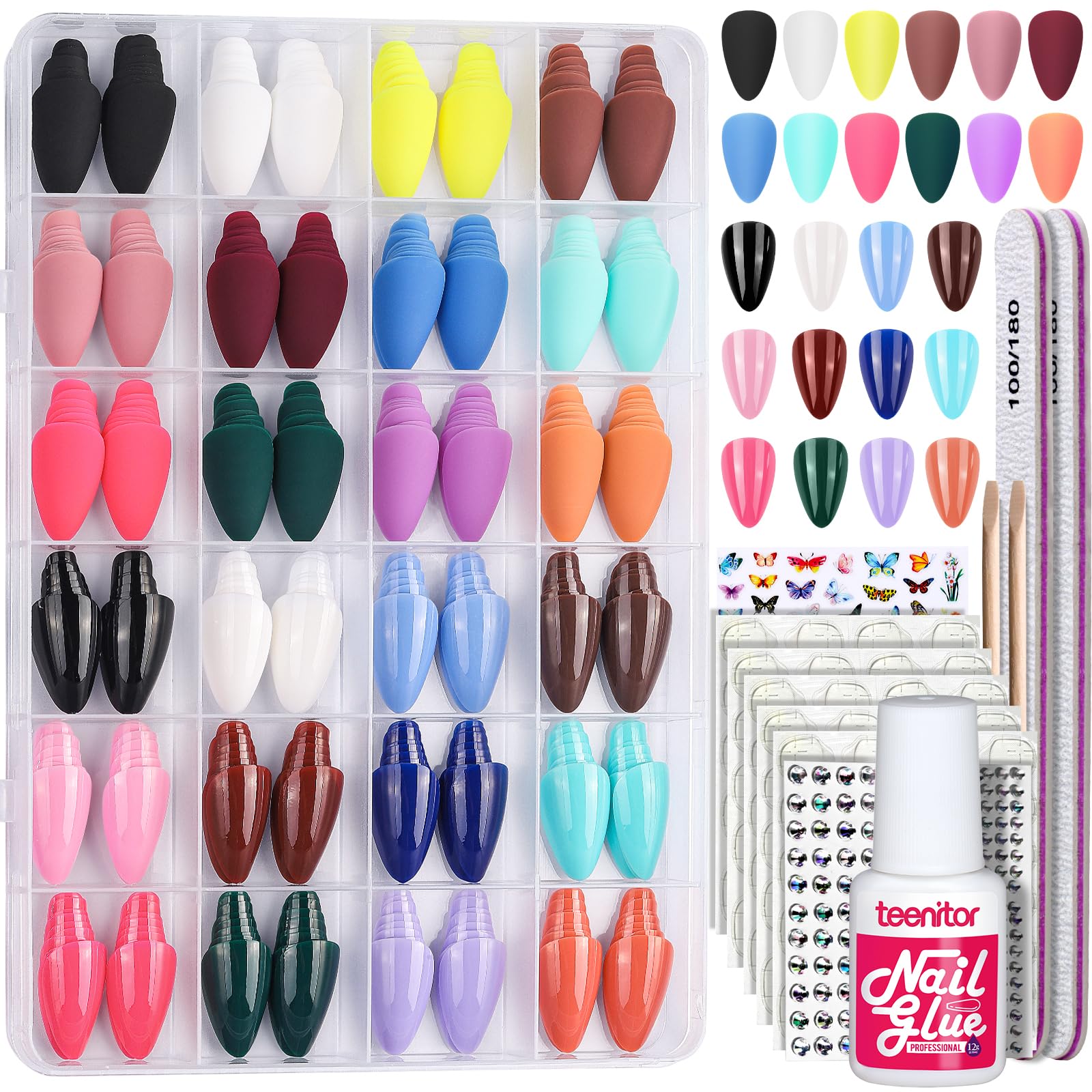 Teenitor almond press-on nails kit display for quick salon-style nails at home.