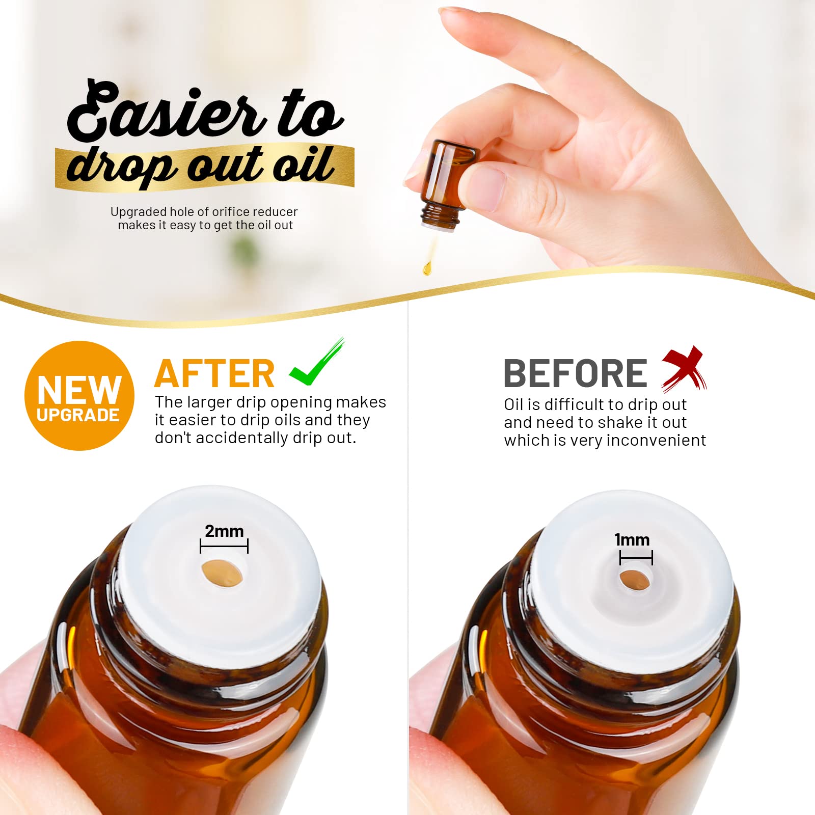 Teenitor amber glass blocks UV light to help preserve essential oils.