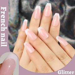 Teenitor ballerina coffin nails French design close-up for salon-like look