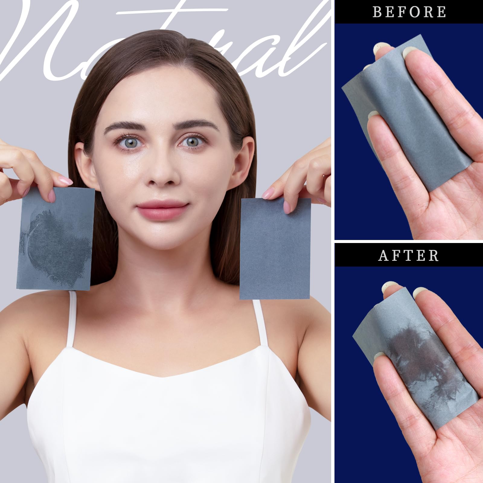 Teenitor bamboo charcoal blotting paper charcoal detail emphasizes natural materials and skin-friendly design.