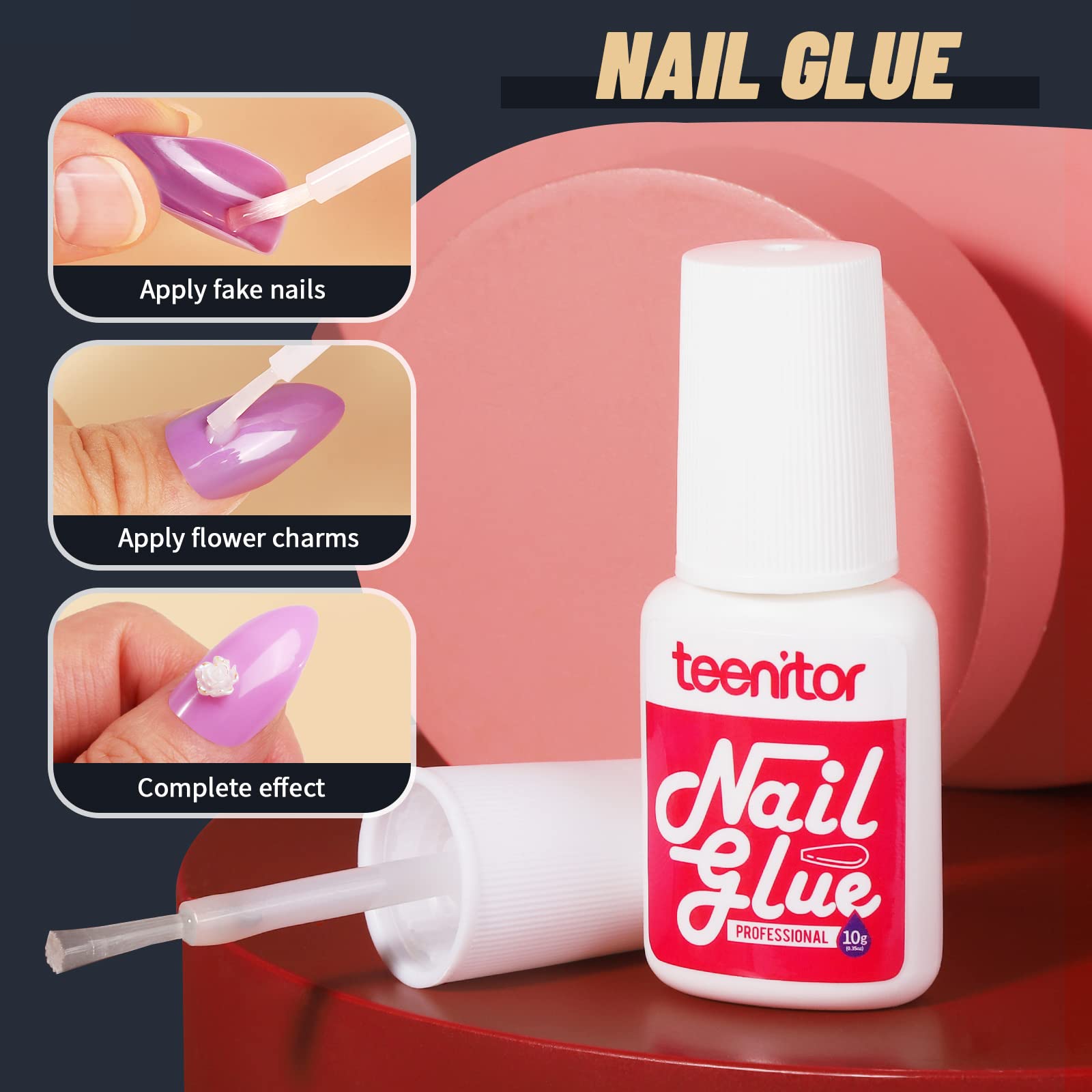 Teenitor brush-on-nail-glue-bottle enables fast, precise application with no UV light needed.