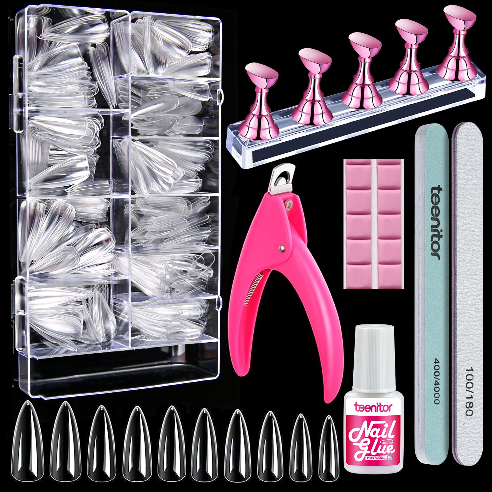 Teenitor clear nail tips full cover long stiletto for durable acrylic extensions