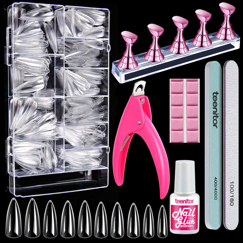 Teenitor clear nail tips full cover long stiletto for durable acrylic extensions