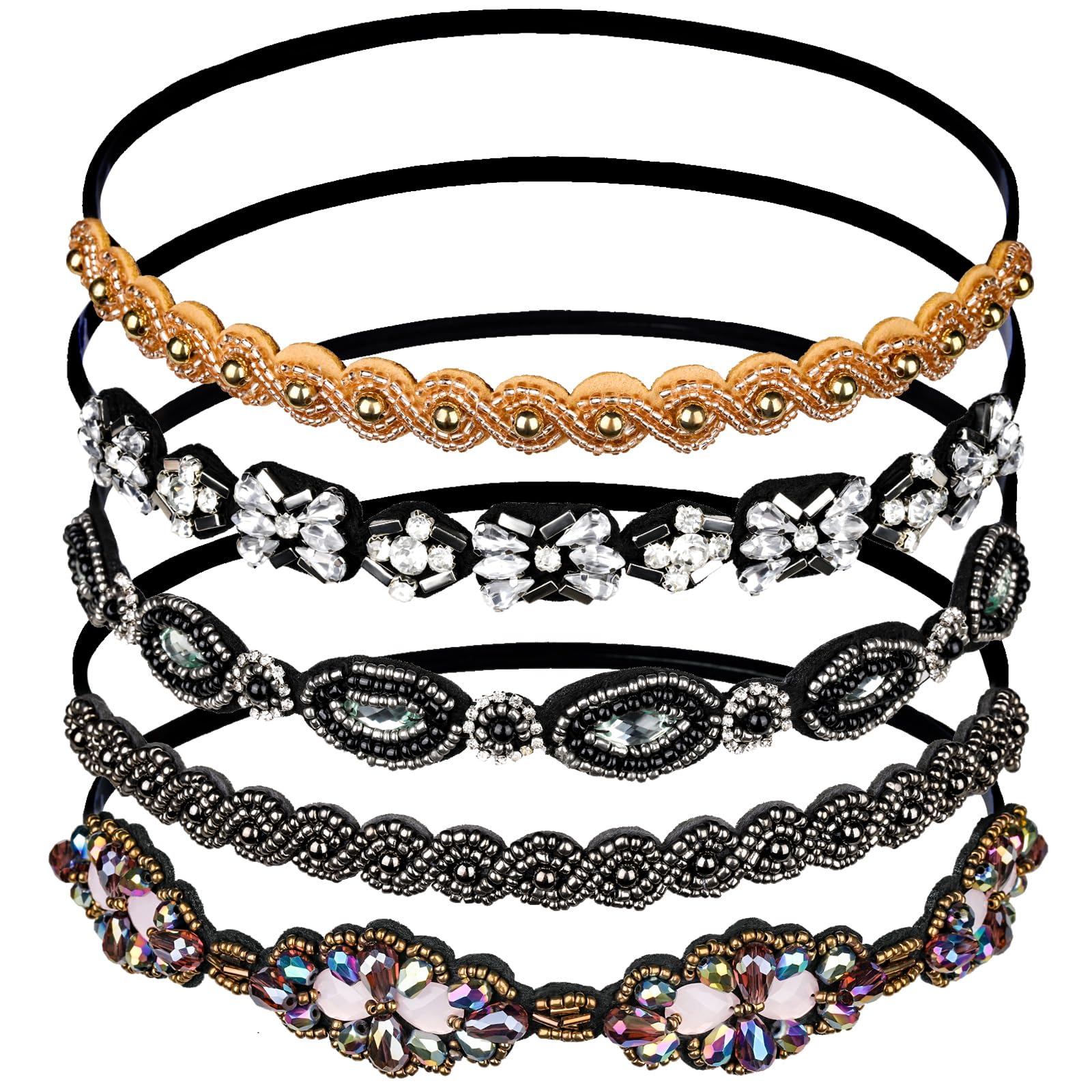 Teenitor elastic beaded headbands set in multiple styles for everyday glamour.