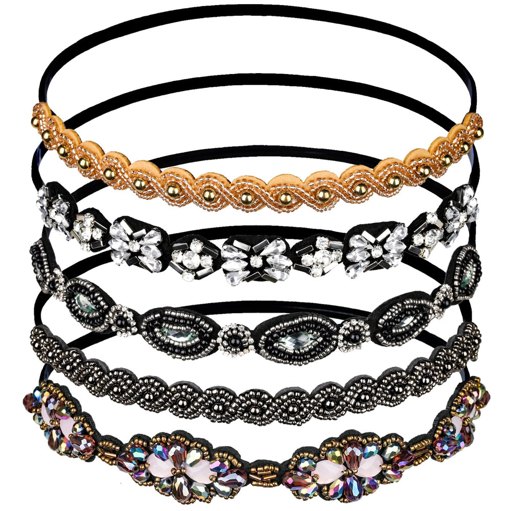 Teenitor elastic beaded headbands set in multiple styles for everyday glamour.
