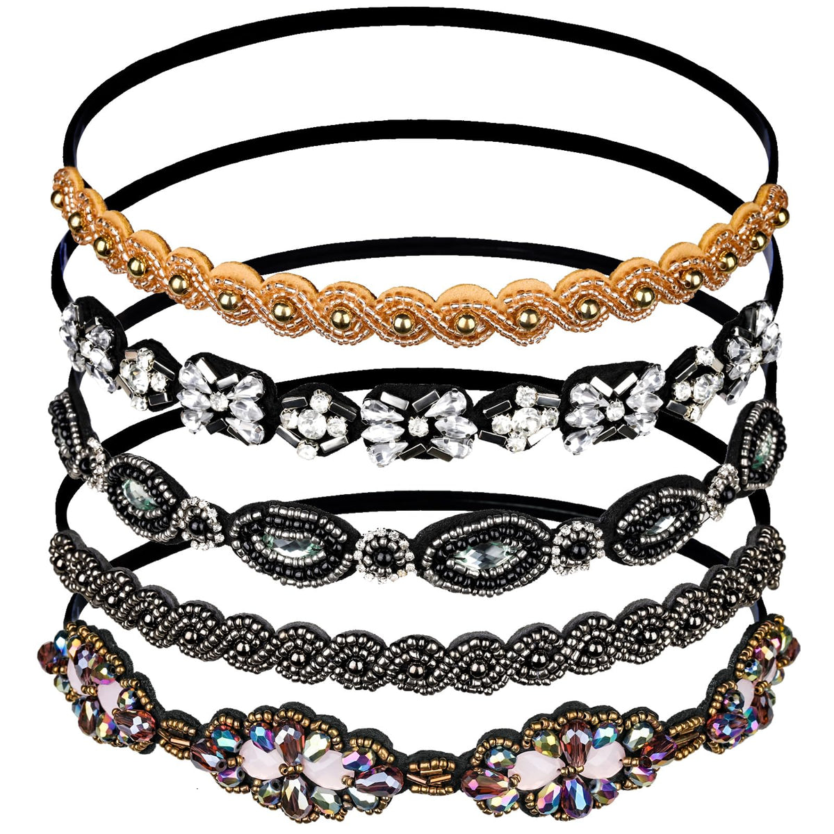 Teenitor elastic beaded headbands set in multiple styles for everyday glamour.
