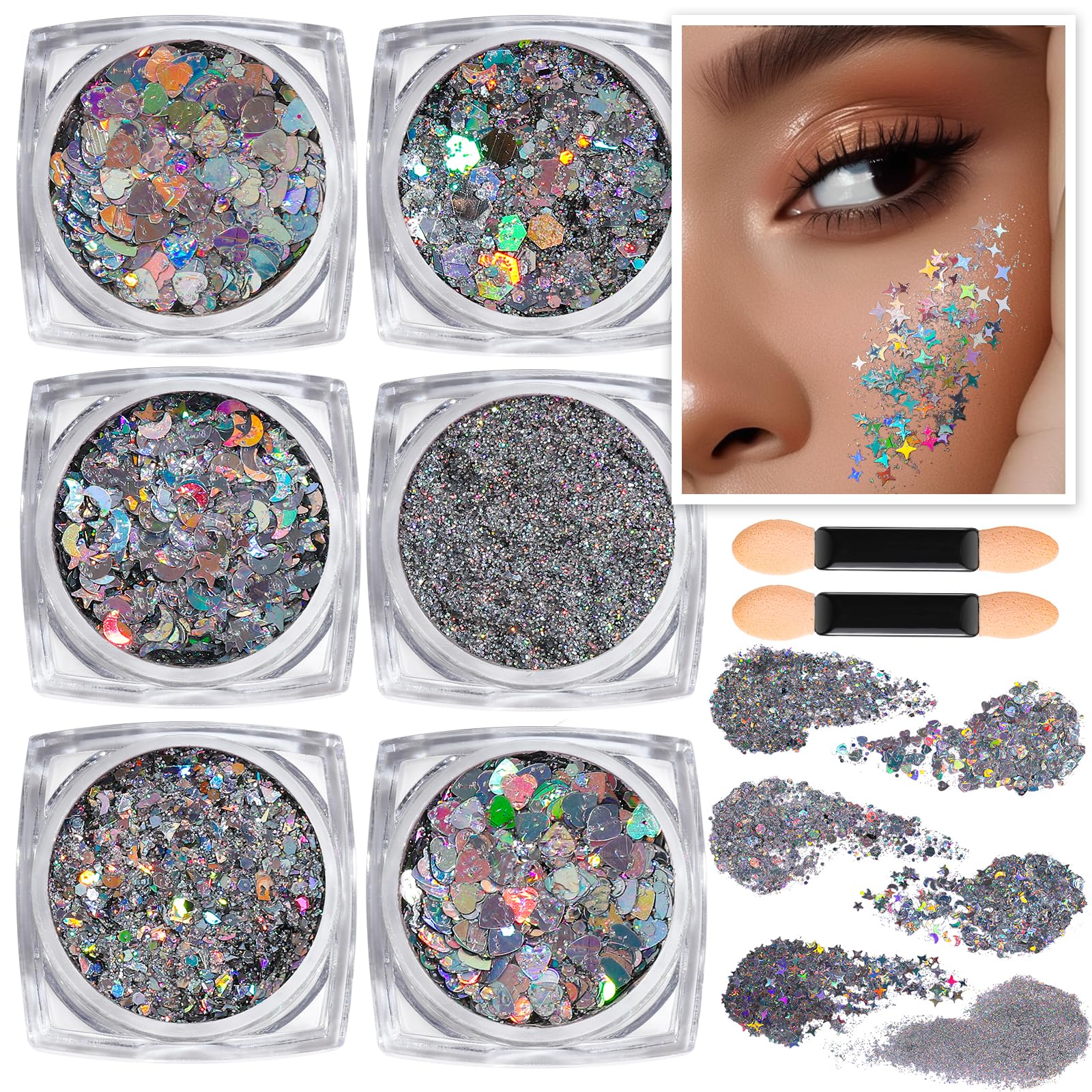 Teenitor face glitter stars silver for radiant makeup sparkle at festivals