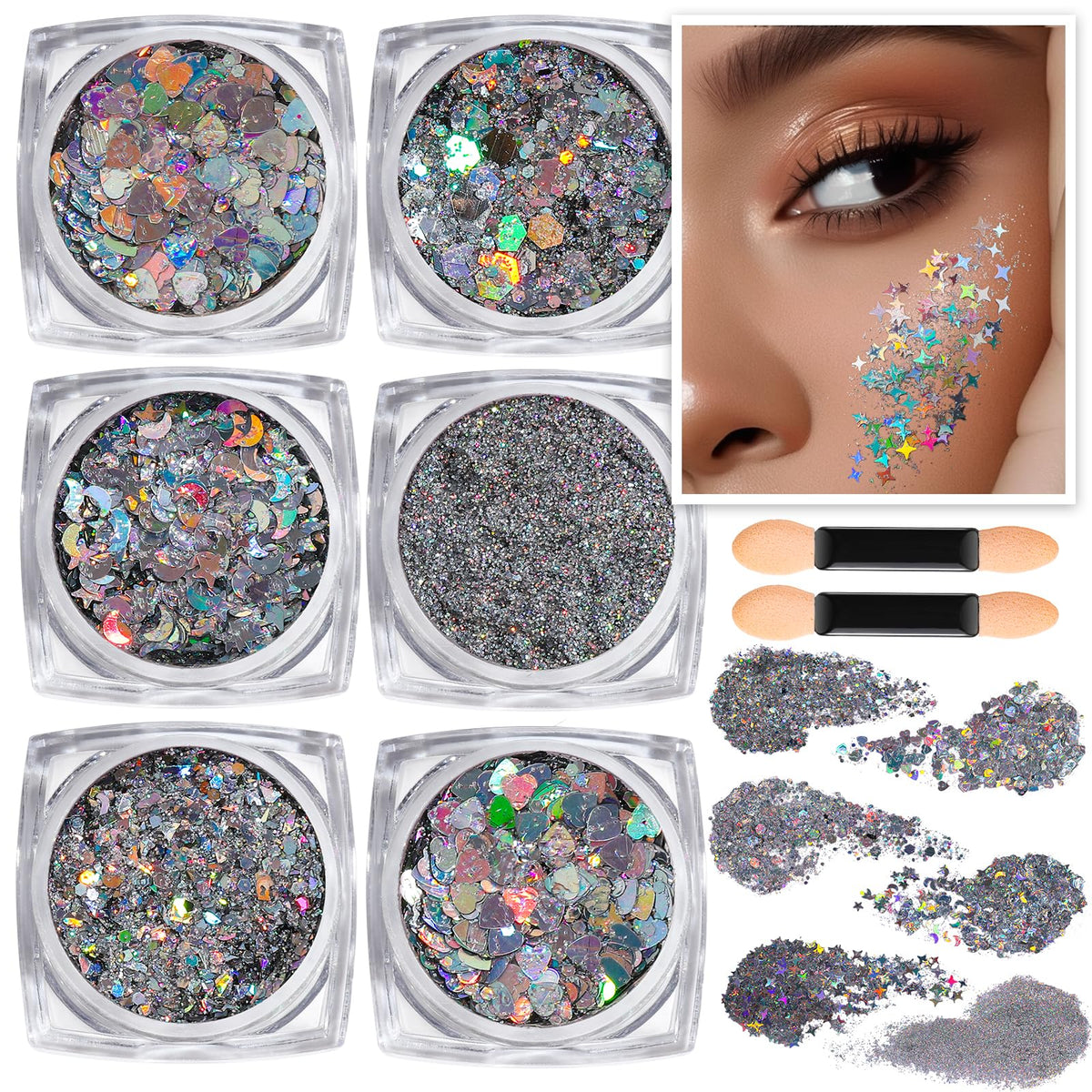 Teenitor face glitter stars silver for radiant makeup sparkle at festivals