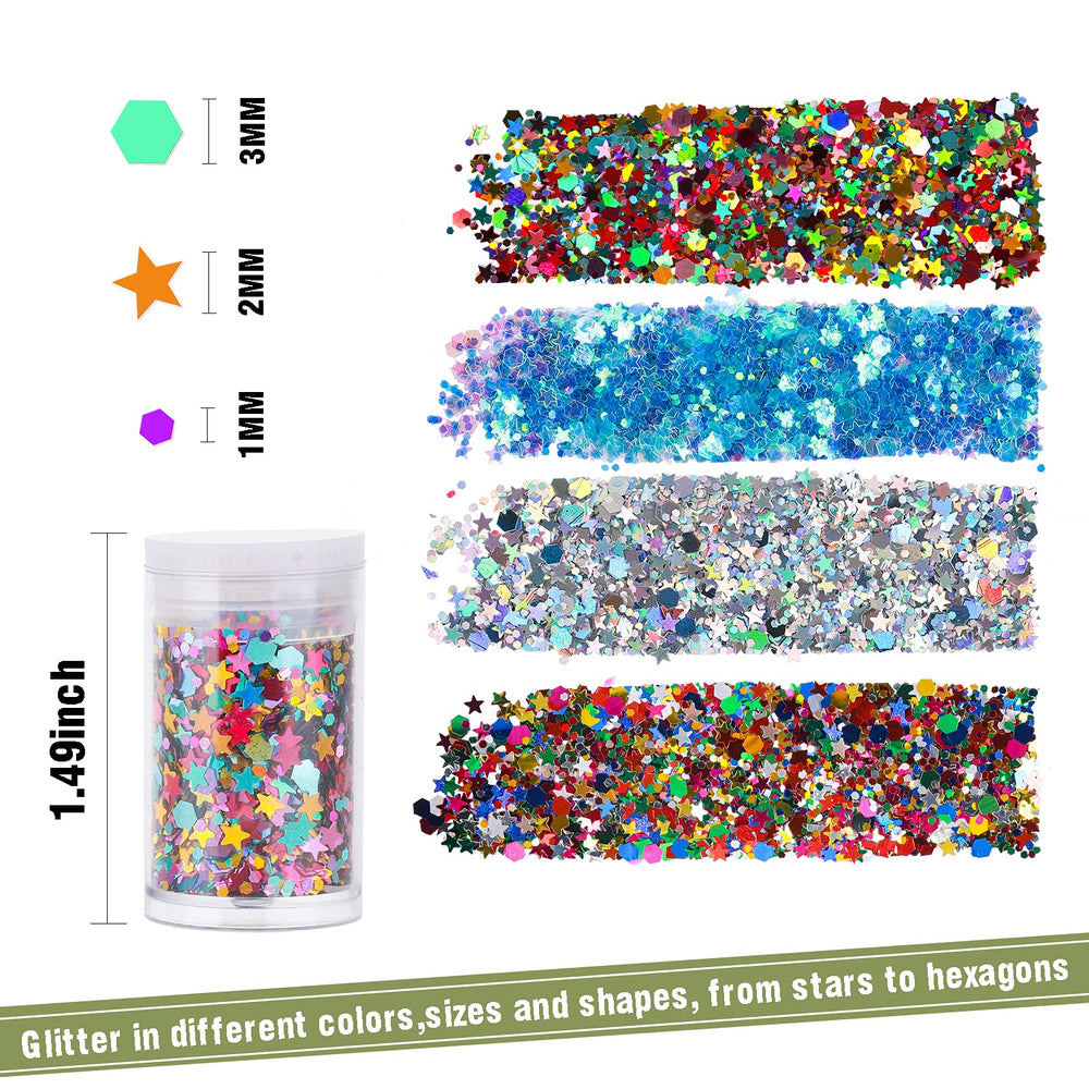 Teenitor glitter pigment holographic flakes create bold skin and hair shimmer.