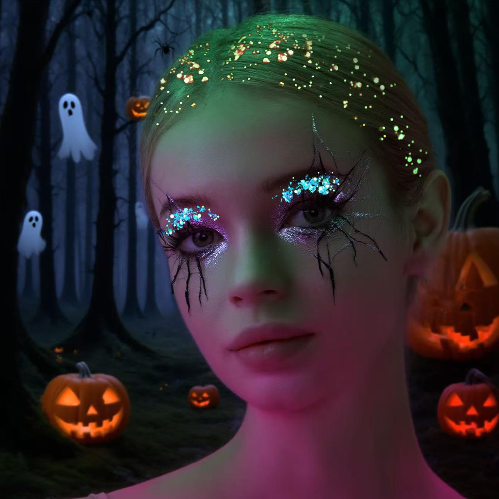 Teenitor glow-in-the-dark glitter jar close-up reveals shimmering gel texture for easy application.
