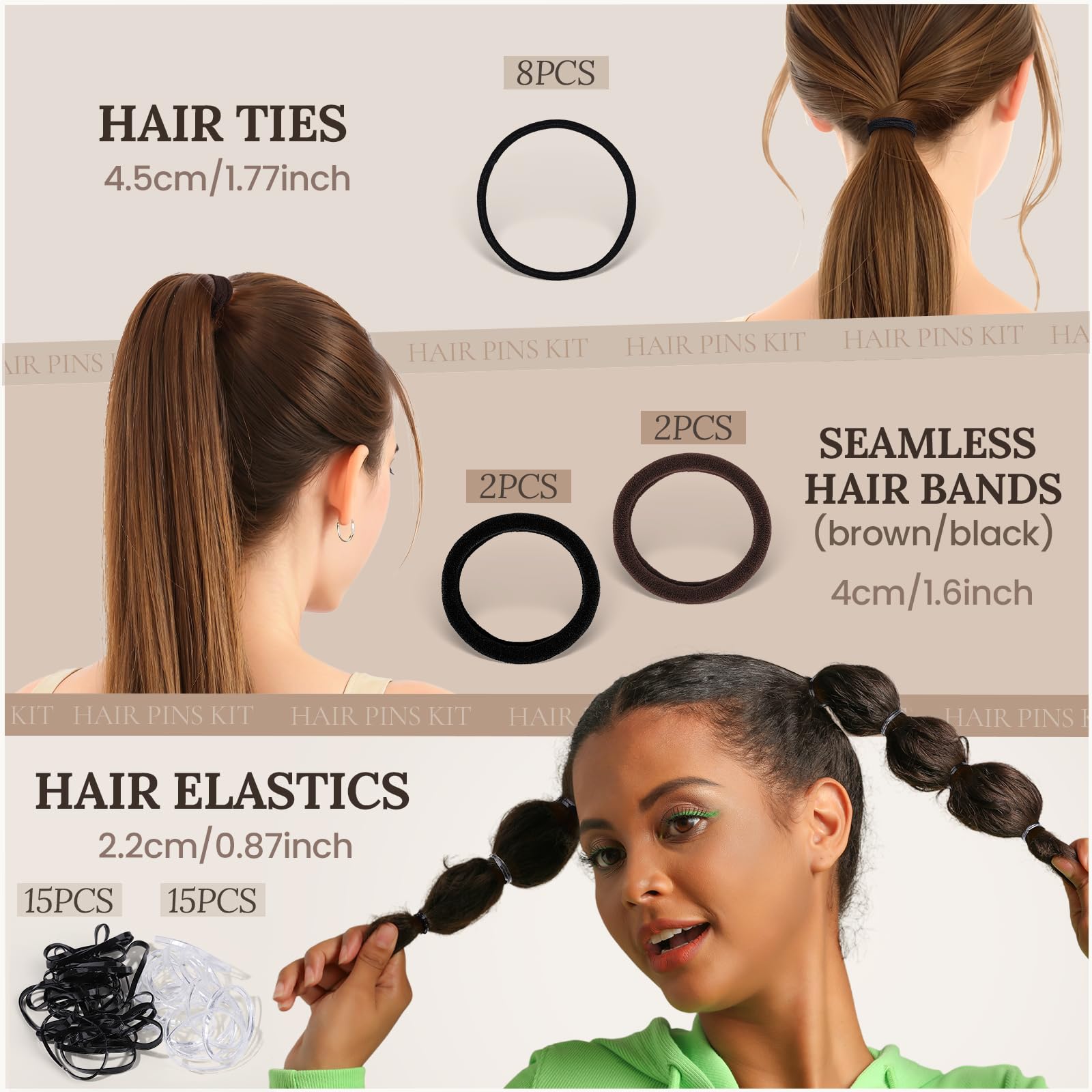 Teenitor clear and black hair bands for flexible styling and secure tucks.
