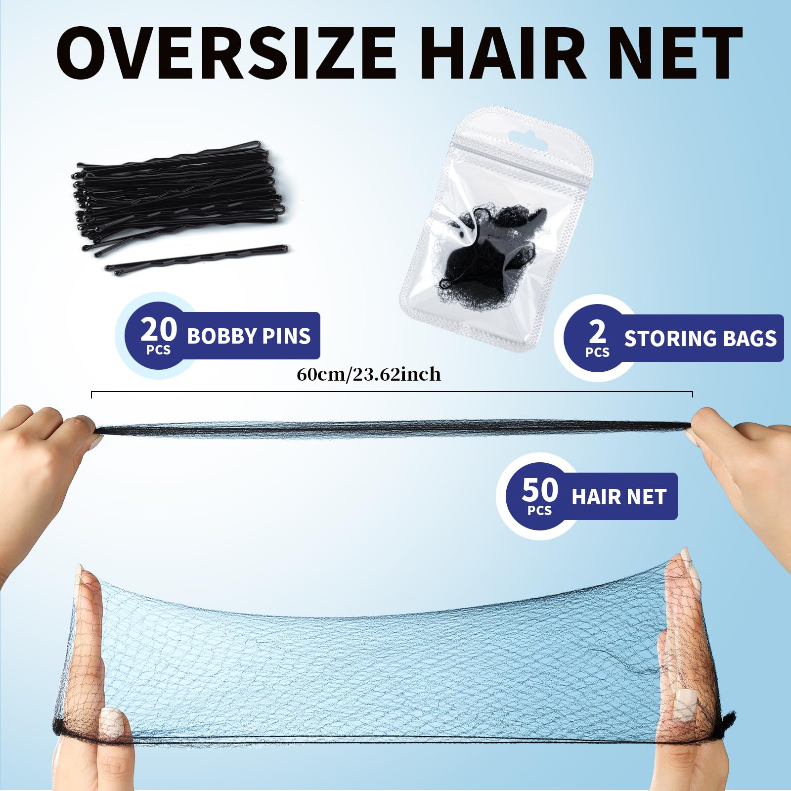 Teenitor nylon lace elastic hair net adjusts to 24 inches for thick or curly hair.