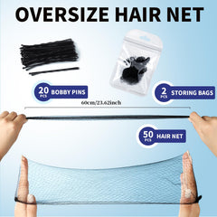 Teenitor nylon lace elastic hair net adjusts to 24 inches for thick or curly hair.