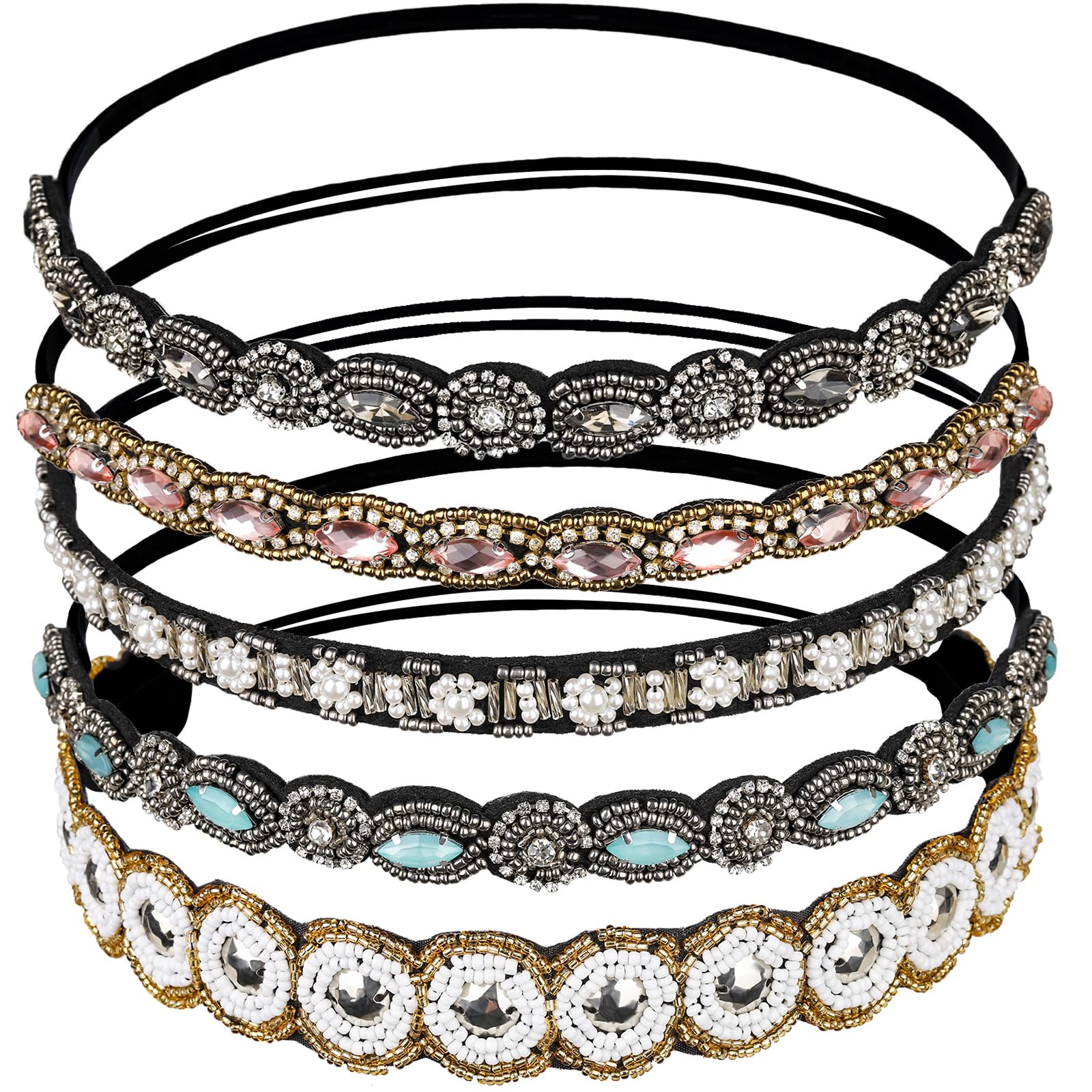 Teenitor rhinestone-beads front-view hairband adds subtle glamour to daily outfits.