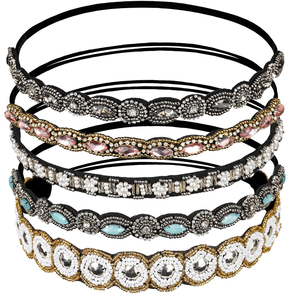 Teenitor rhinestone-beads front-view hairband adds subtle glamour to daily outfits.
