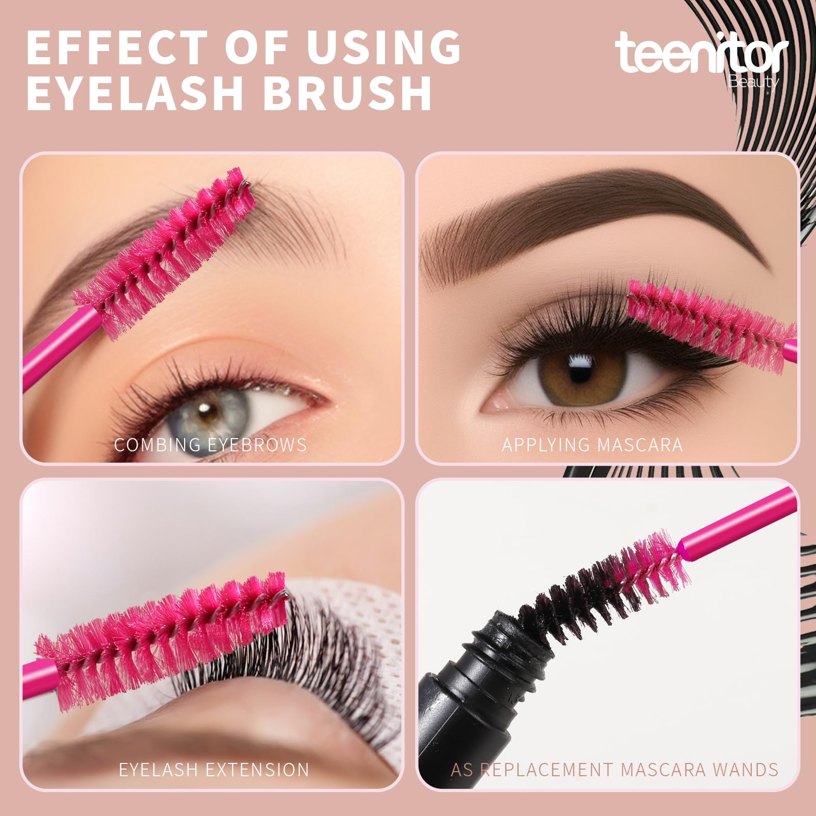 Teenitor mascara wands 3.81-inch length for easy reach to lower lashes.