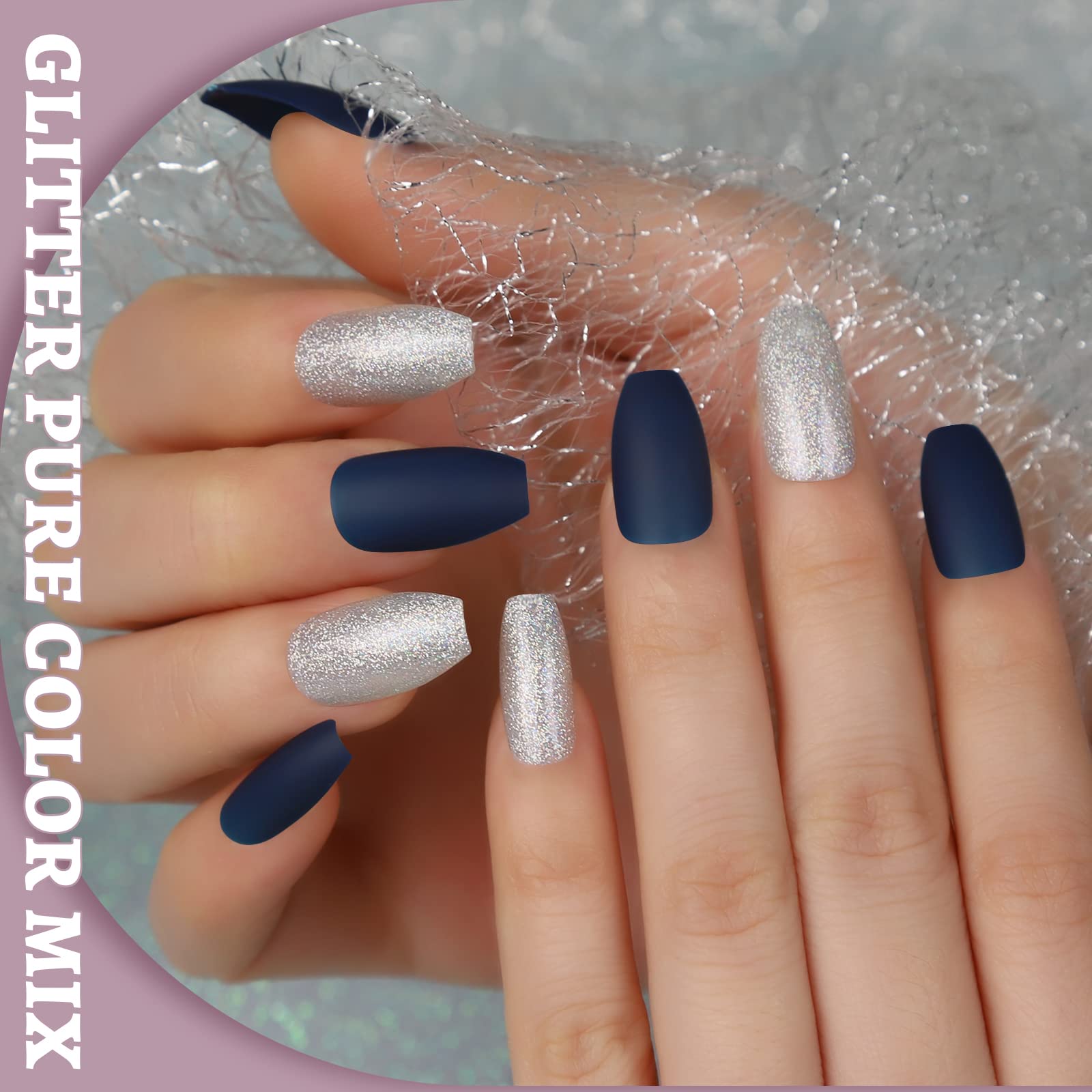 Teenitor matte glitter French design nails displayed for mix-and-match styles