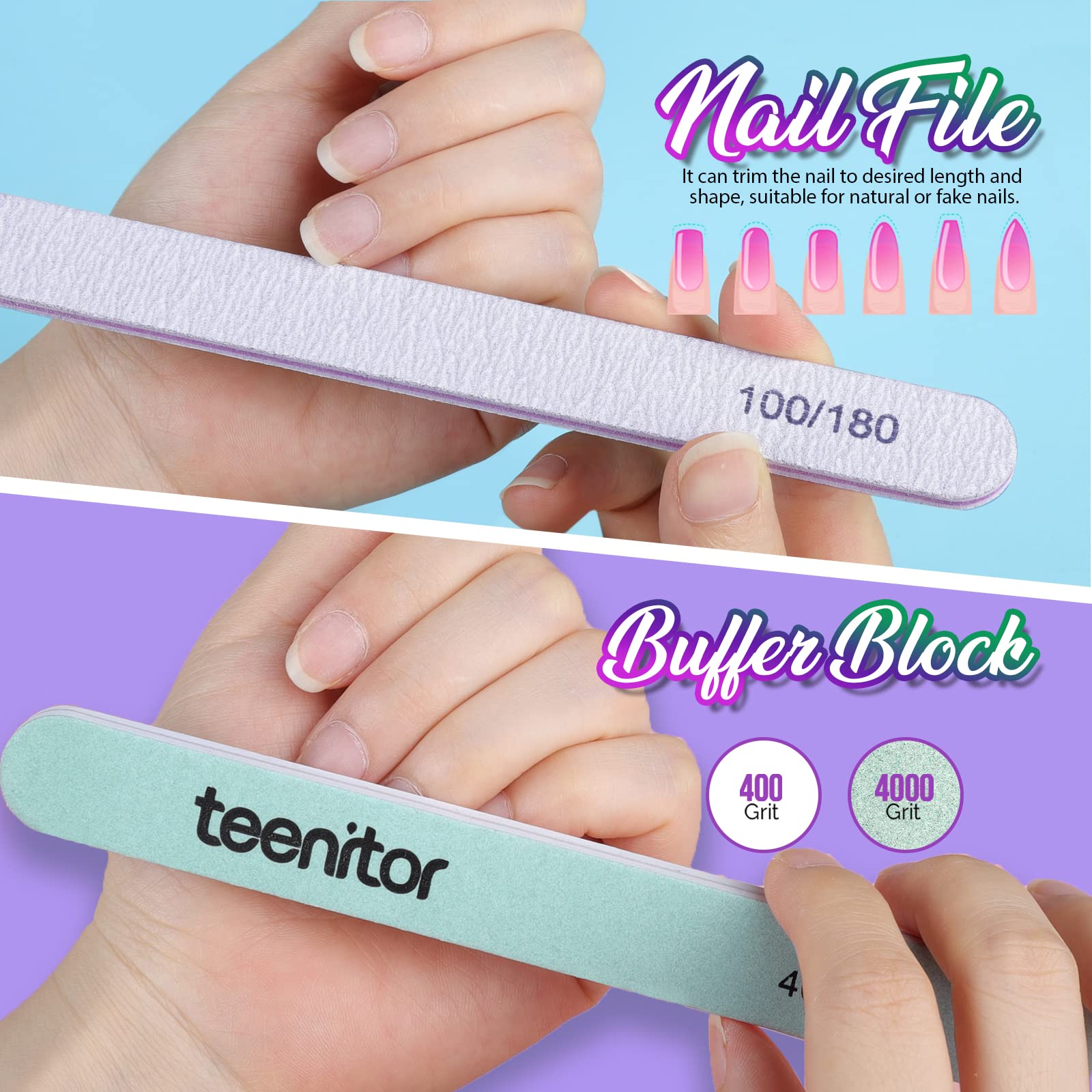 Teenitor nail file 100/180 grit for shaping tips