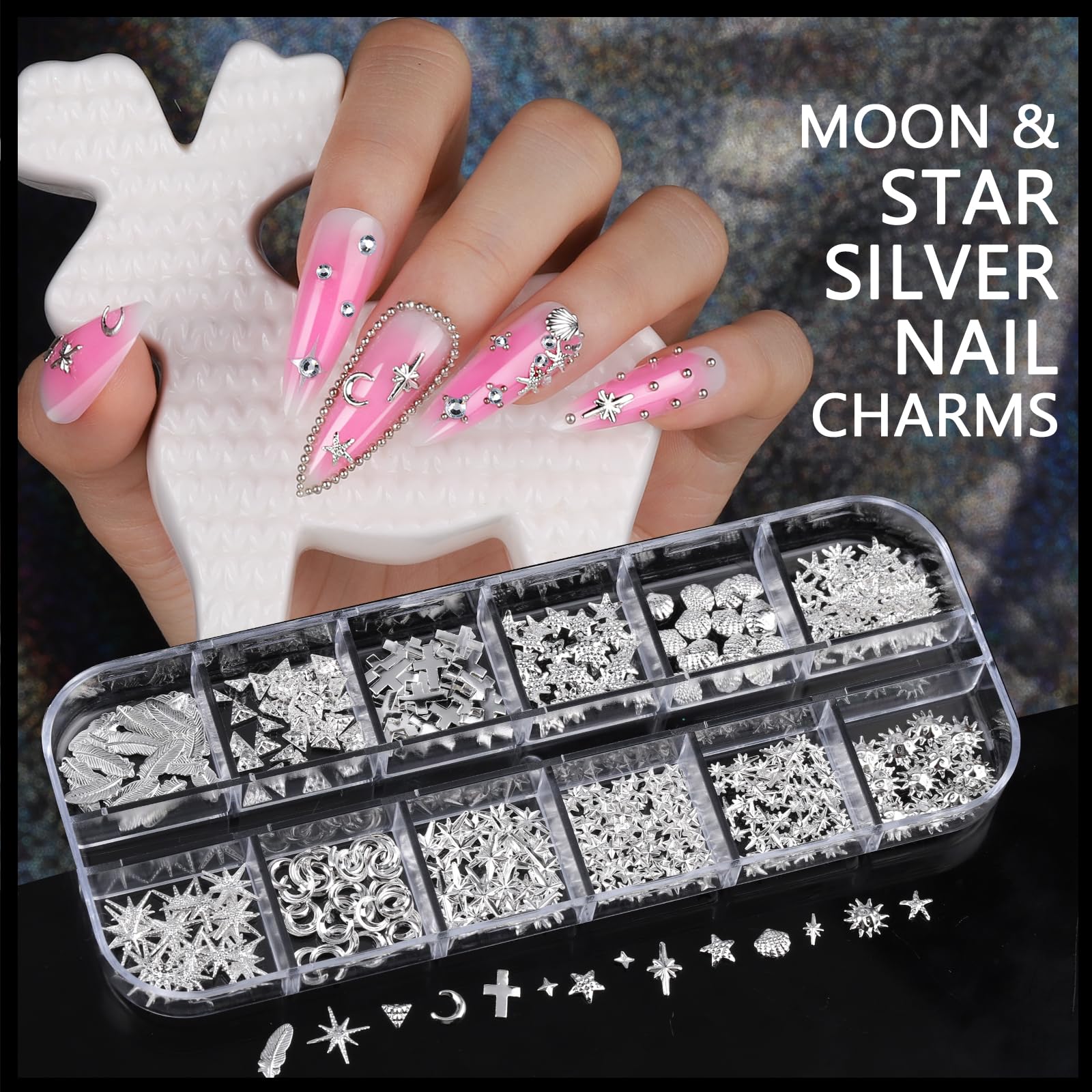 Teenitor tweezer and wax pencil assist precise gem placement on nails.