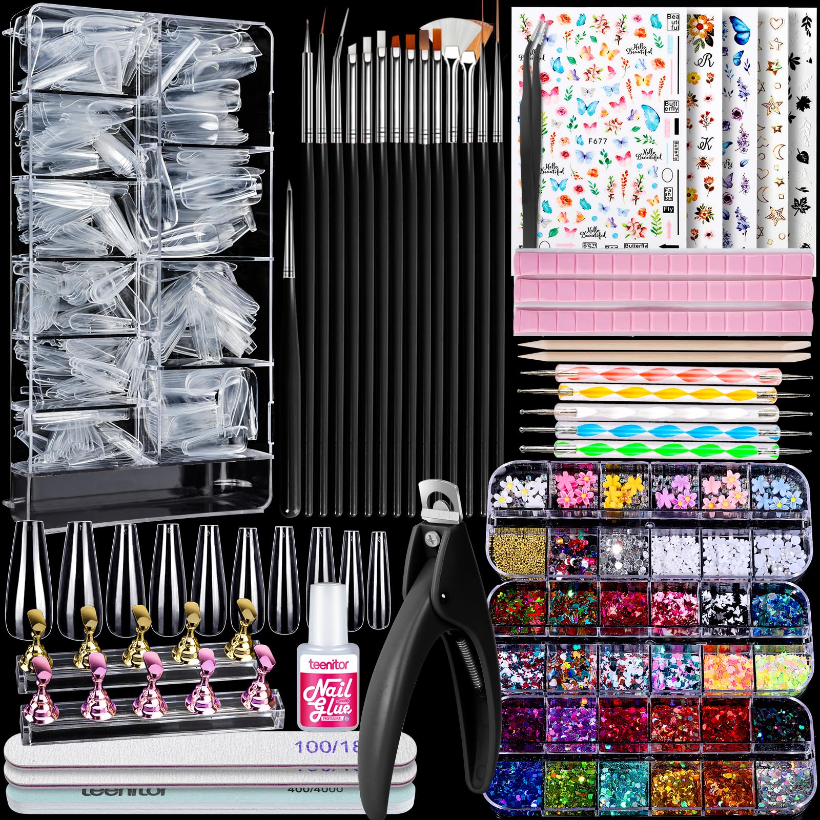 Teenitor press on nail kit with clear coffin tips for DIY manicure