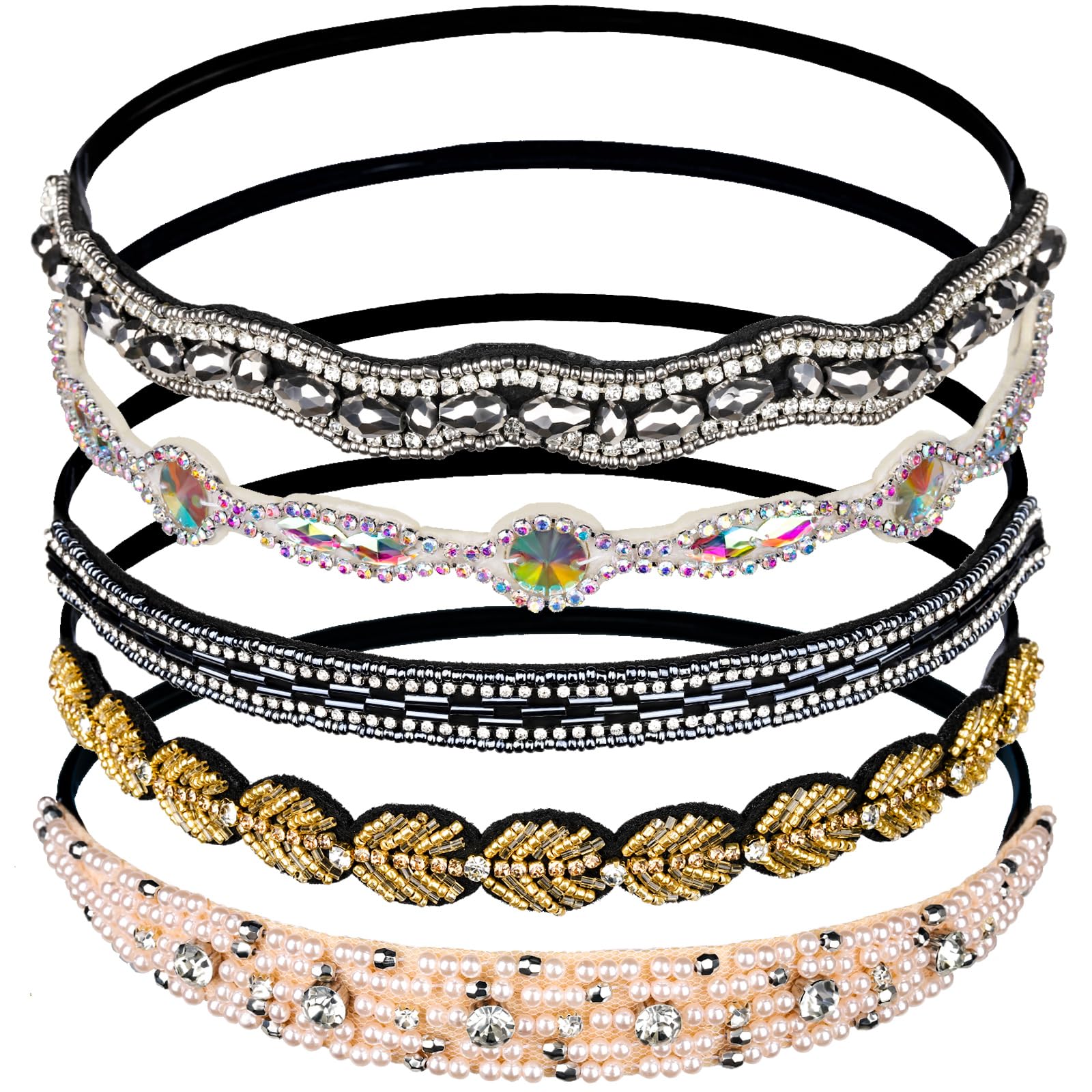 Teenitor rhinestone-beaded headband set close-up showing sparkling embellishments for party-ready styling