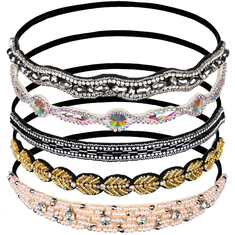Teenitor rhinestone-beaded headband set close-up showing sparkling embellishments for party-ready styling