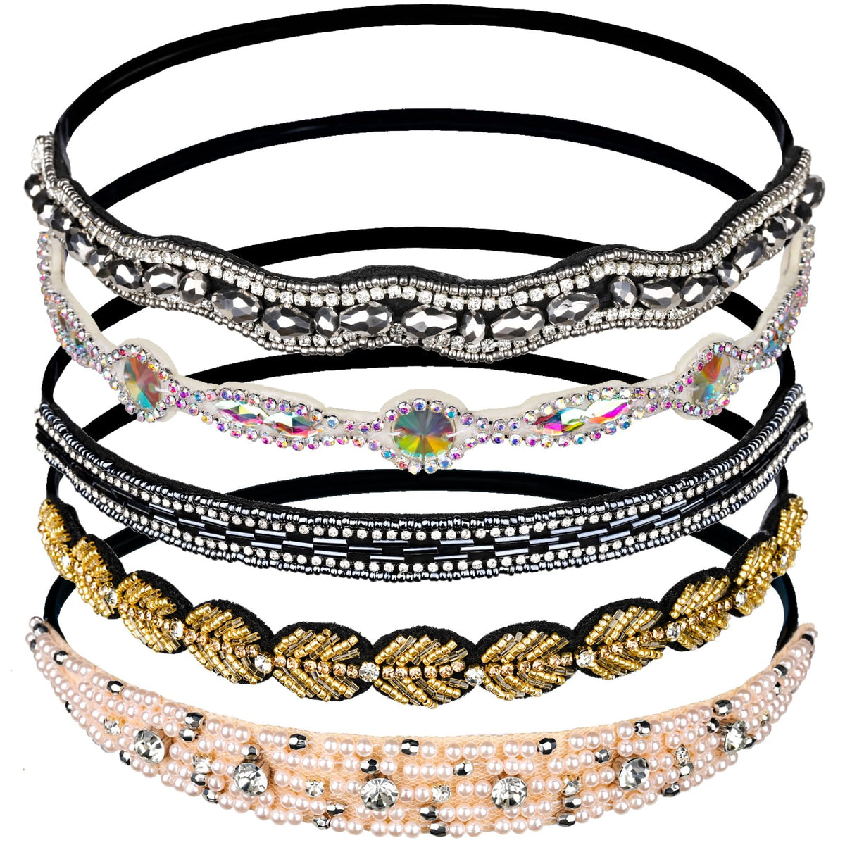 Teenitor rhinestone-beaded headband set close-up showing sparkling embellishments for party-ready styling