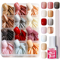 Teenitor glossy square nails in vibrant colors for quick style updates.