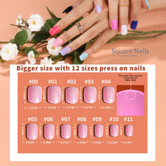 Teenitor short square press on nails glitter collection adds sparkle for party-ready manicure.