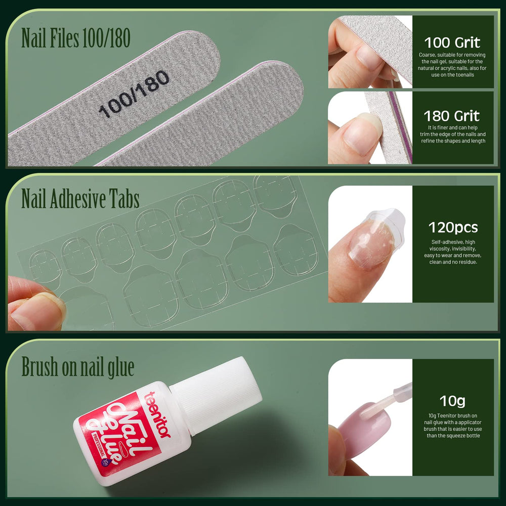 Teenitor short square press-on nails glossy finish for shiny style.