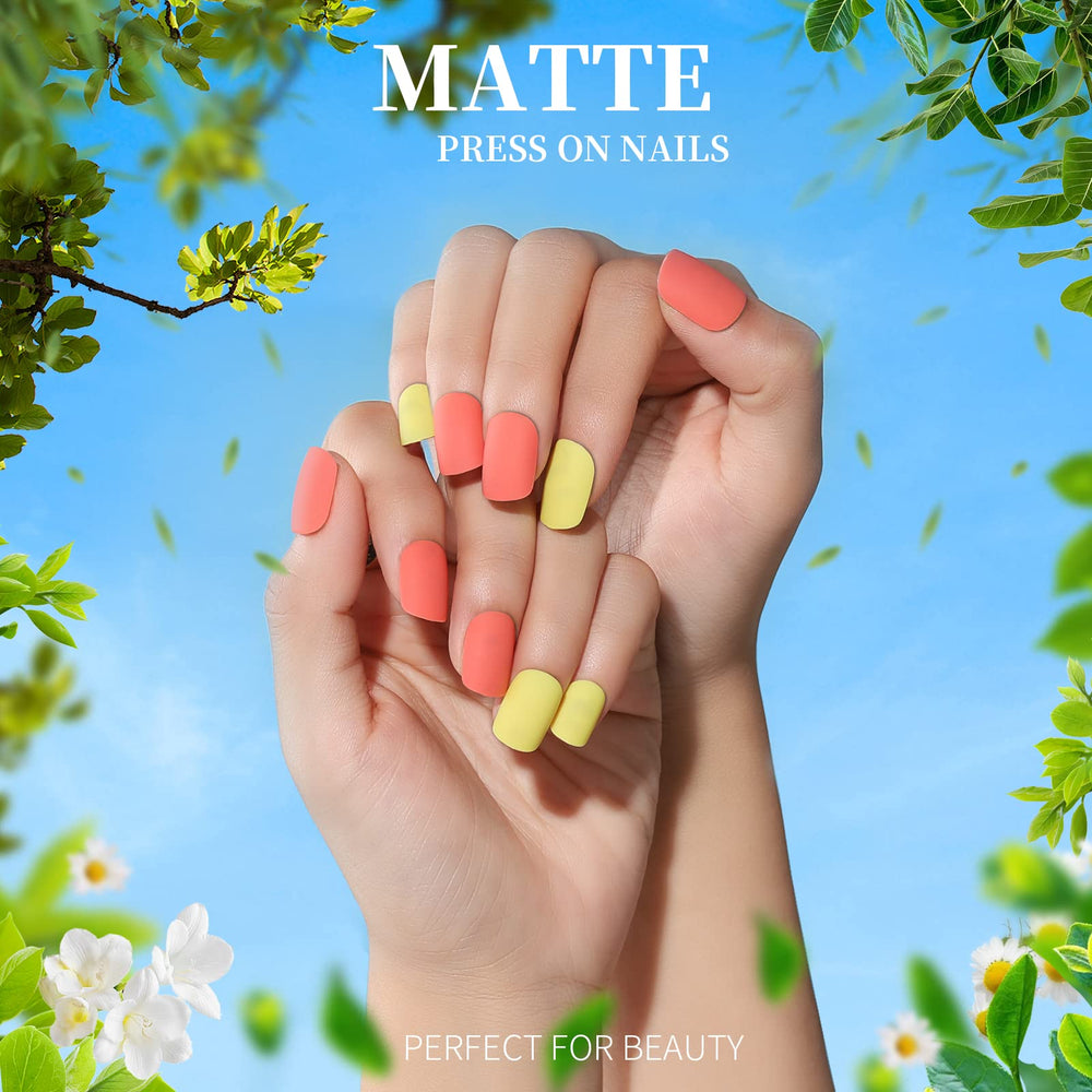Teenitor short square press-on nails matte finish for chic style.