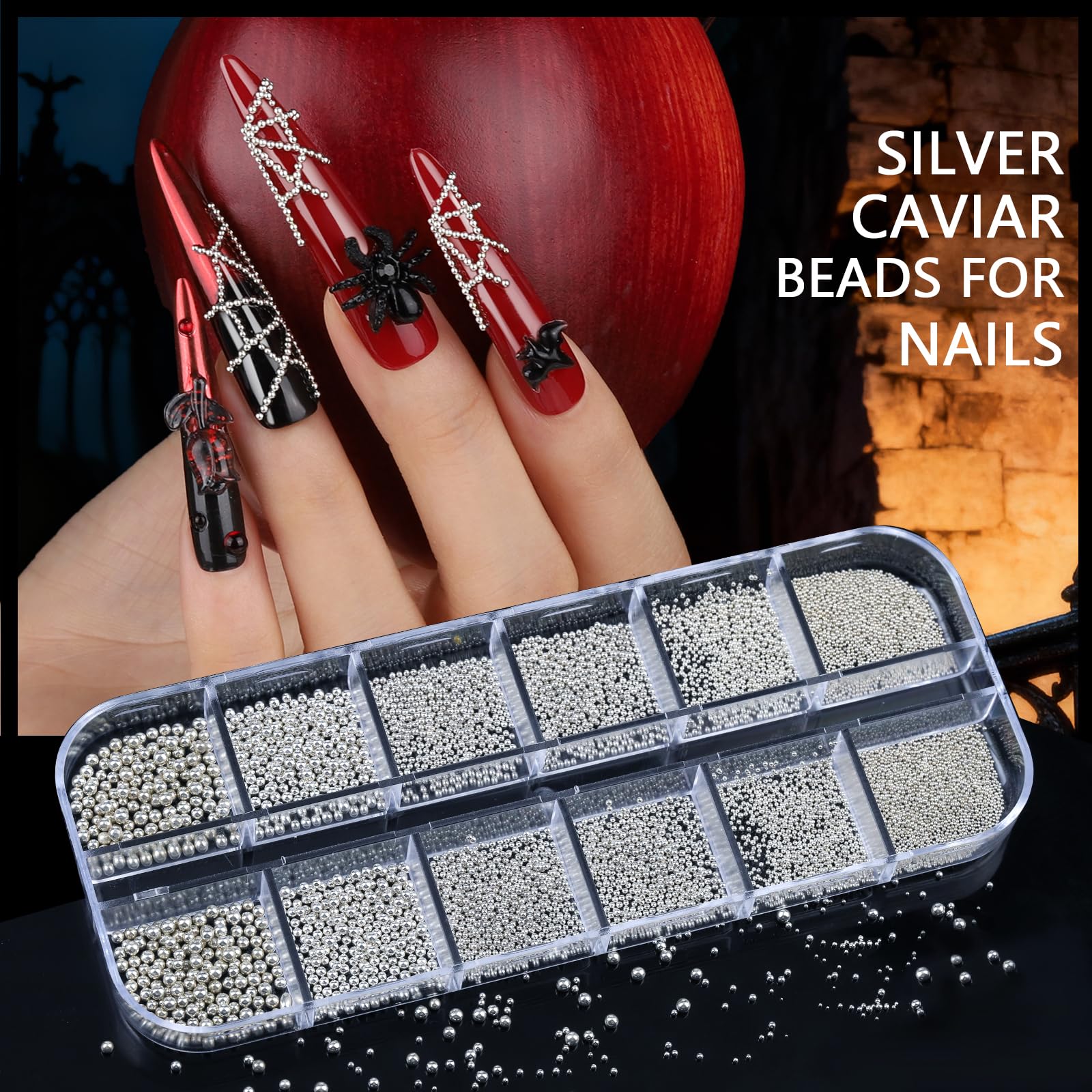 Teenitor silver caviar beads in 6 sizes add precise, dimensional accents.