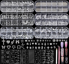 Teenitor silver nail charms pack offers versatile Y2K accents for creative nails.