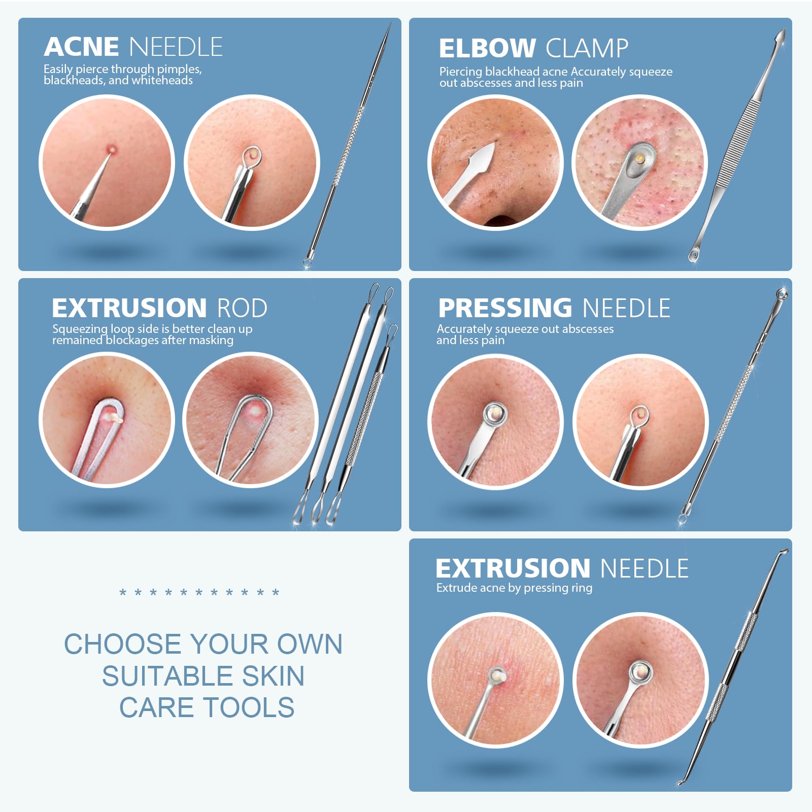Teenitor stainless steel acne tools for durable, easy sterilization and safe skin care