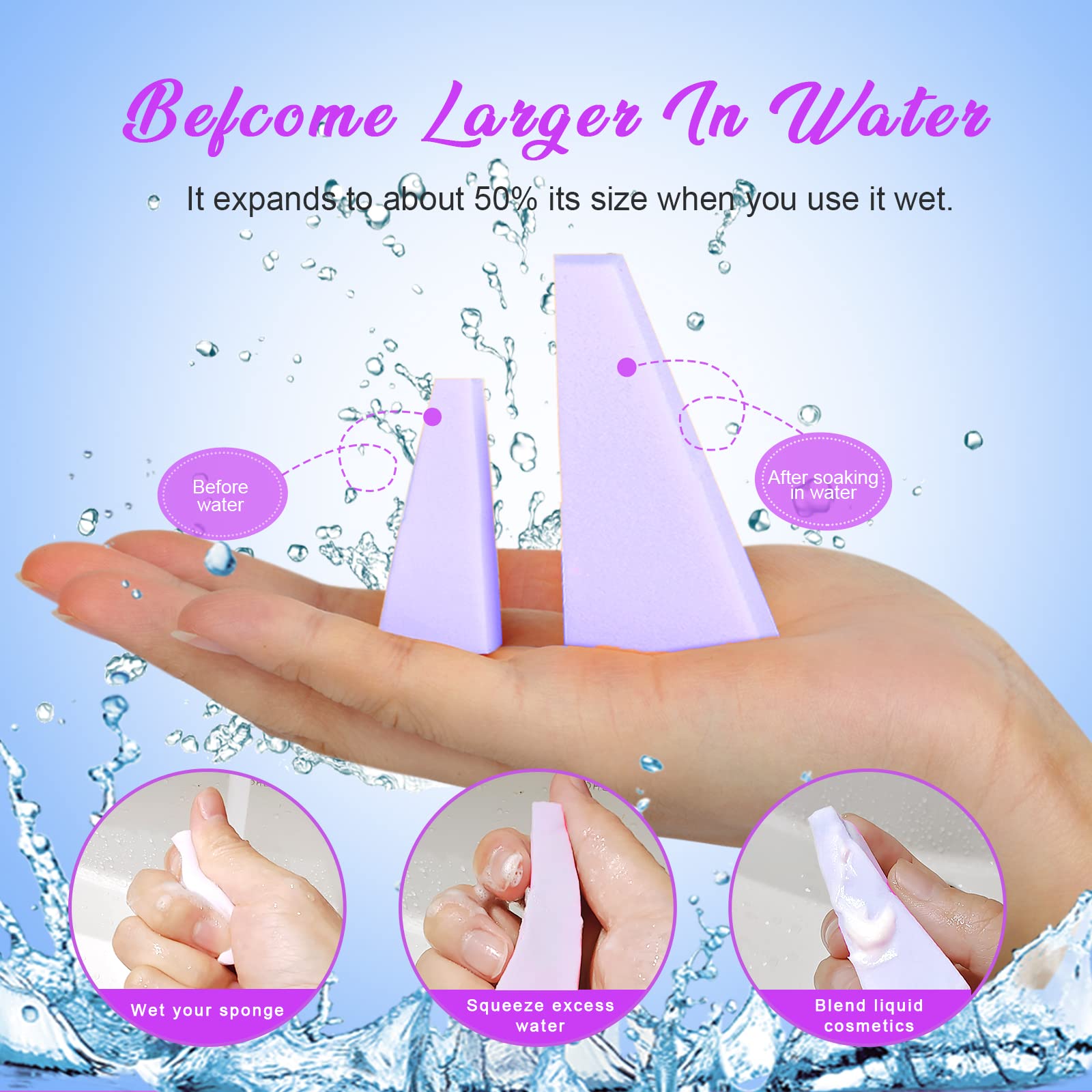Teenitor wedge sponge expands when wet for lighter, natural-looking coverage.
