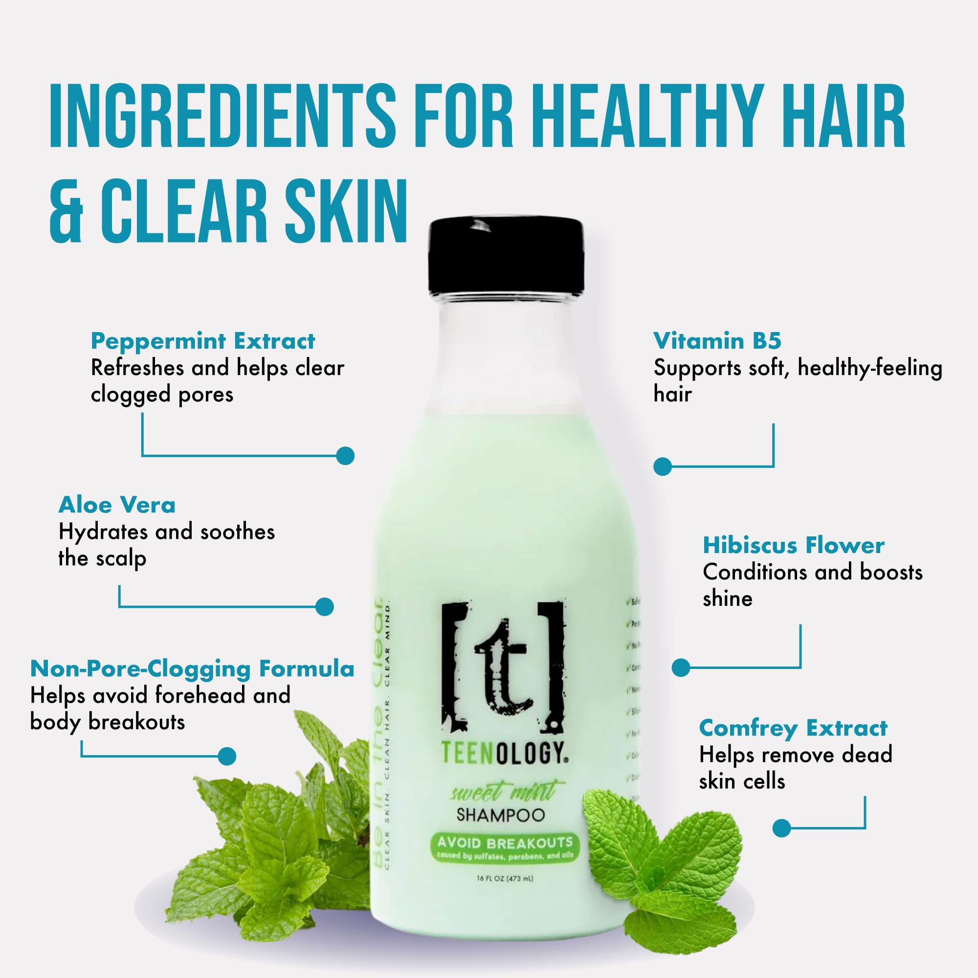 Teenology Teen Shampoo mint foamy lather reveals scalp-soothing peppermint
