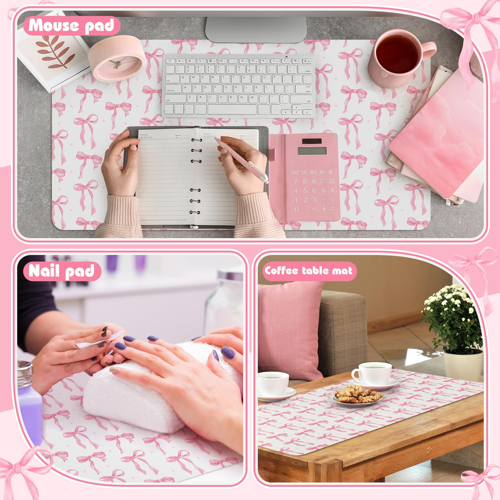 Teenyyou Coquette Bow makeup mat used as a desk or office mat