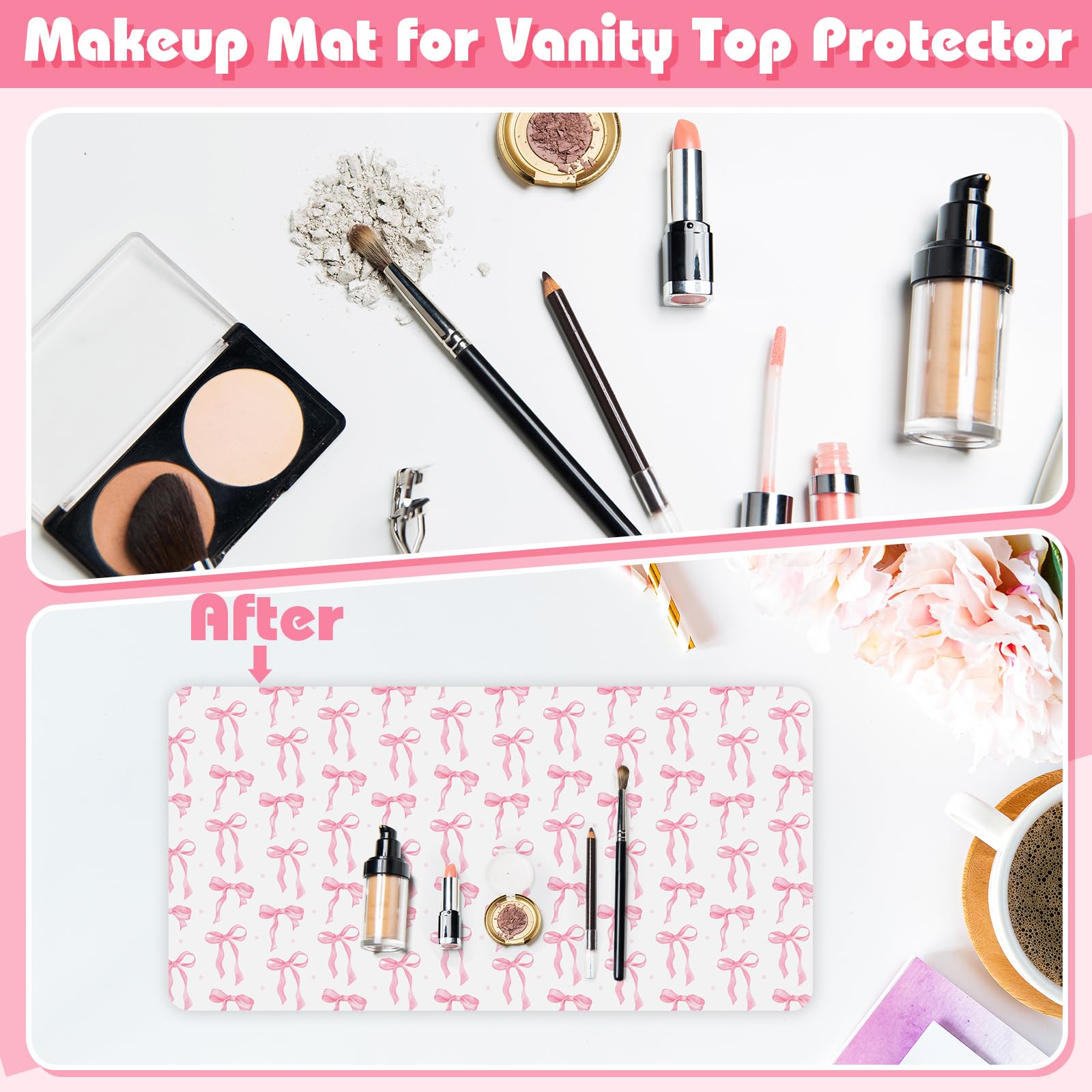 Teenyyou Coquette Bow makeup mat PU leather texture closeup shows durable surface