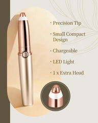 TeethBliss eyebrow trimmer LED light closeup illuminates fine hairs for accurate grooming.