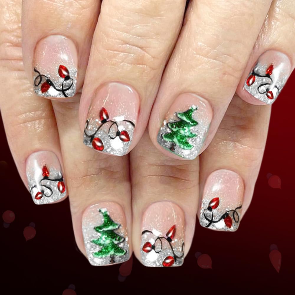 Teilihai Christmas press-on nails featuring a Christmas tree design for a playful festive look.
